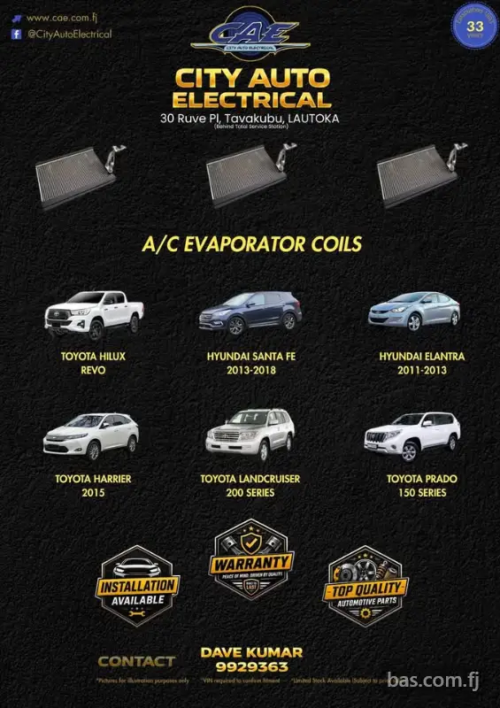 Brand New Evaporator Coils. Contact: Dave Kumar. City Auto Electrical, 30 Ruve place, Tavakubu, Laut