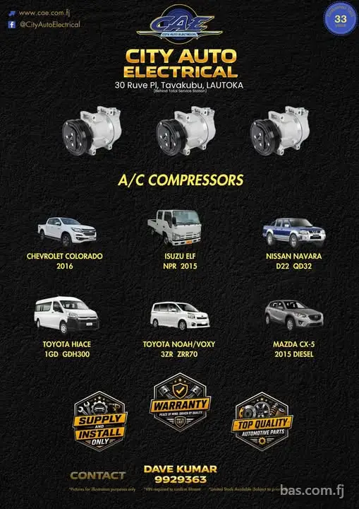 Brand New A/C Compressors. City Auto Electrical, 30 Ruve place, Tavakubu, Lautoka.